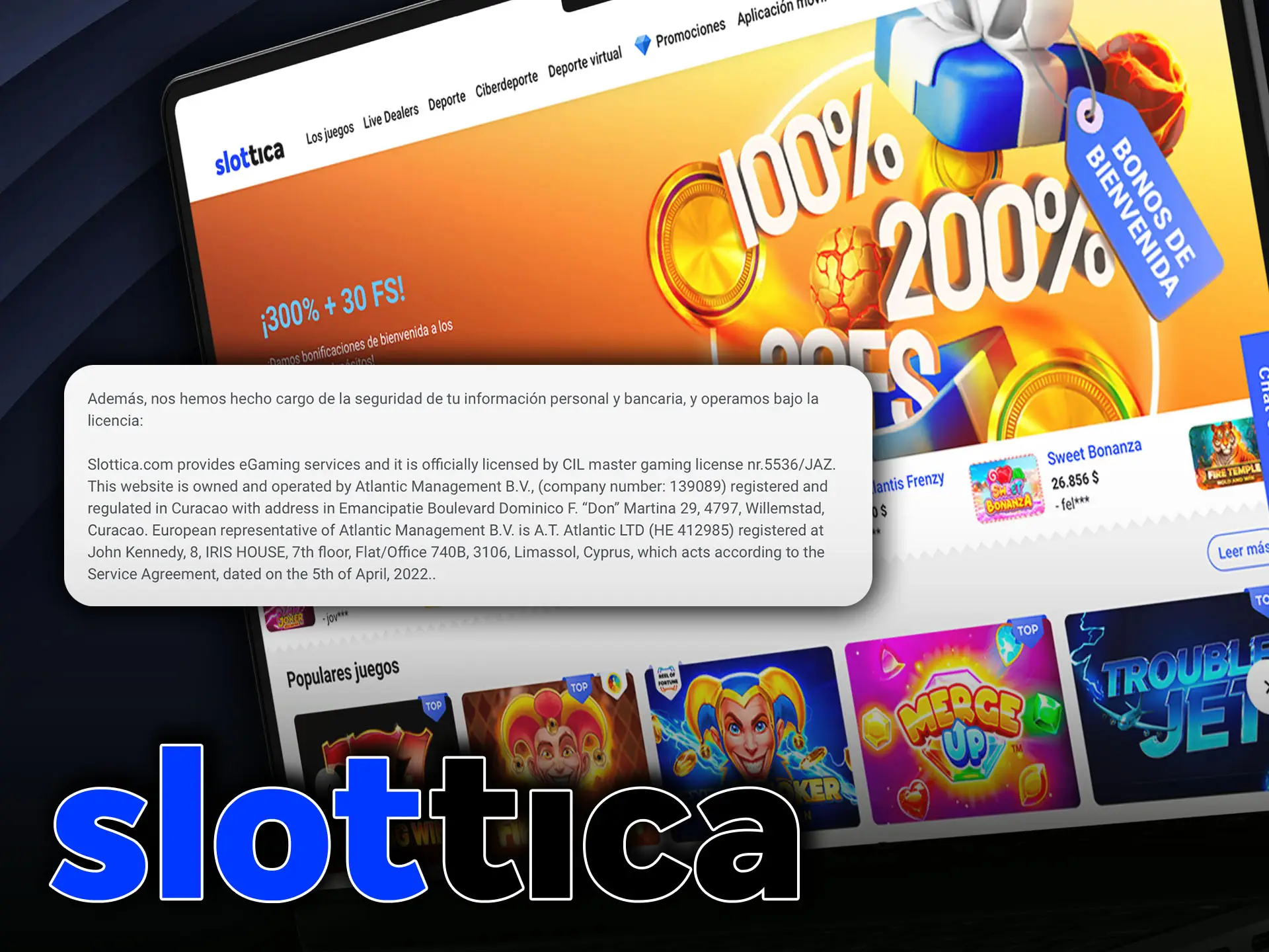 El sitio web Slottica es una plataforma legal que ofrece servicios de apuestas deportivas.