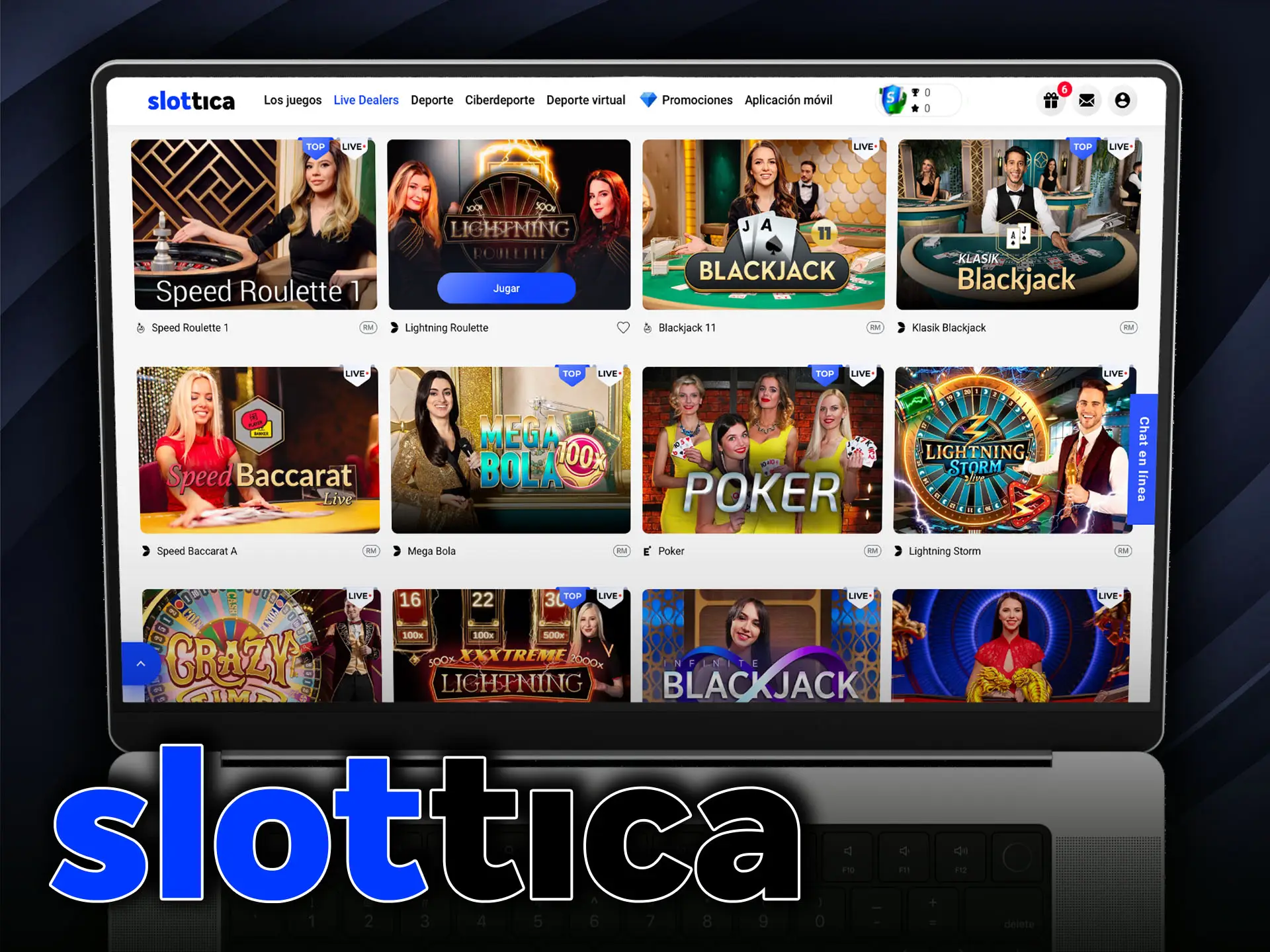 La sección de casino en vivo de Slottica ofrece a los jugadores un gran número de juegos para todos los gustos.