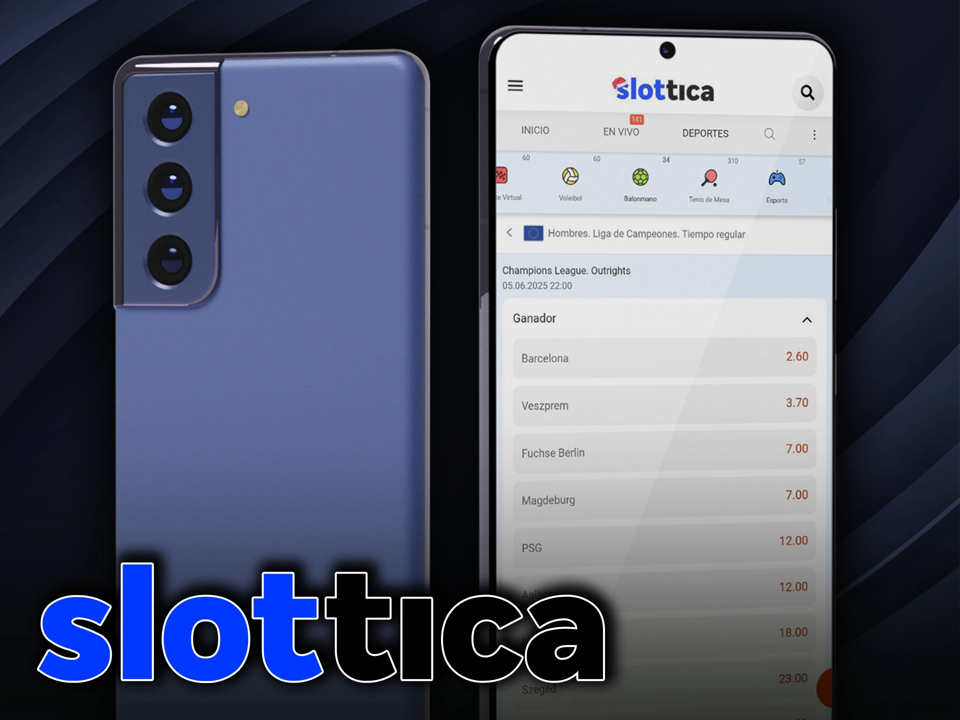 Apuesta al balonmano a través de la app Slottica para Android.