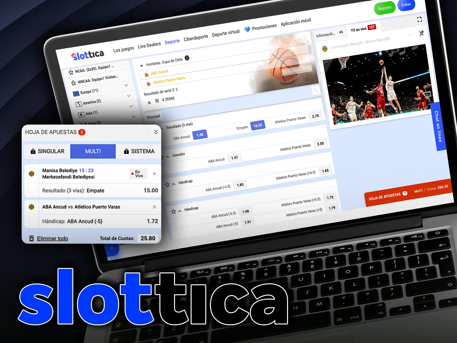 Puedes apostar al básquet en tiempo real con Slottica.