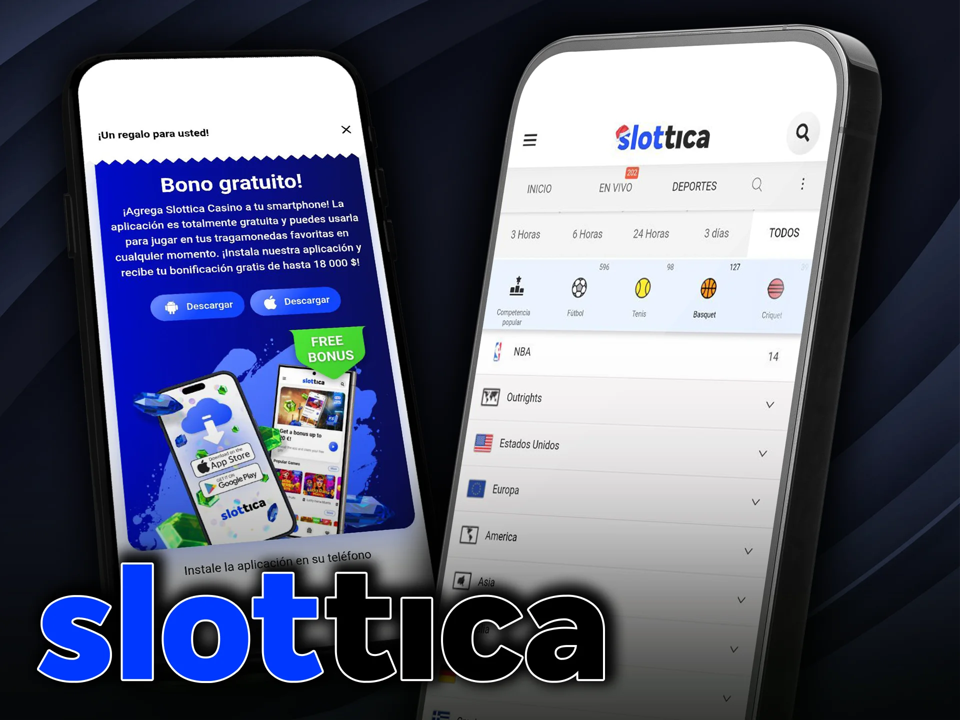 Instala la aplicación Slottica Android para empezar a apostar al básquet.