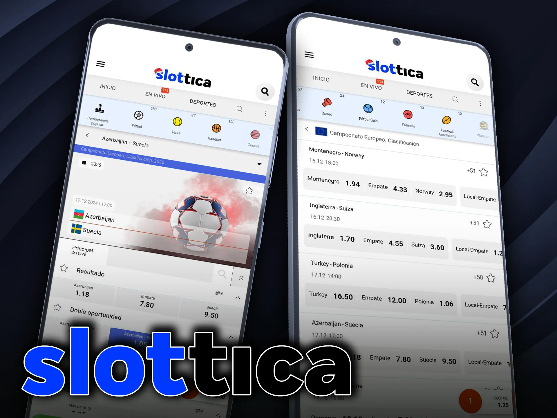 Descarga la aplicación Slottica Android para apostar en fútbol sala.