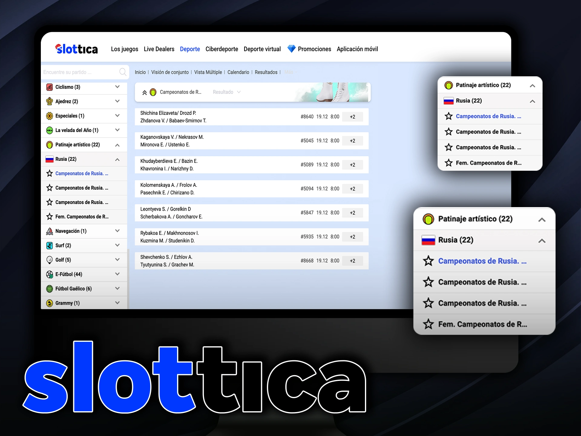 En Slottica se puede apostar en los mayores eventos de patinaje artístico, incluidos los Juegos Olímpicos.