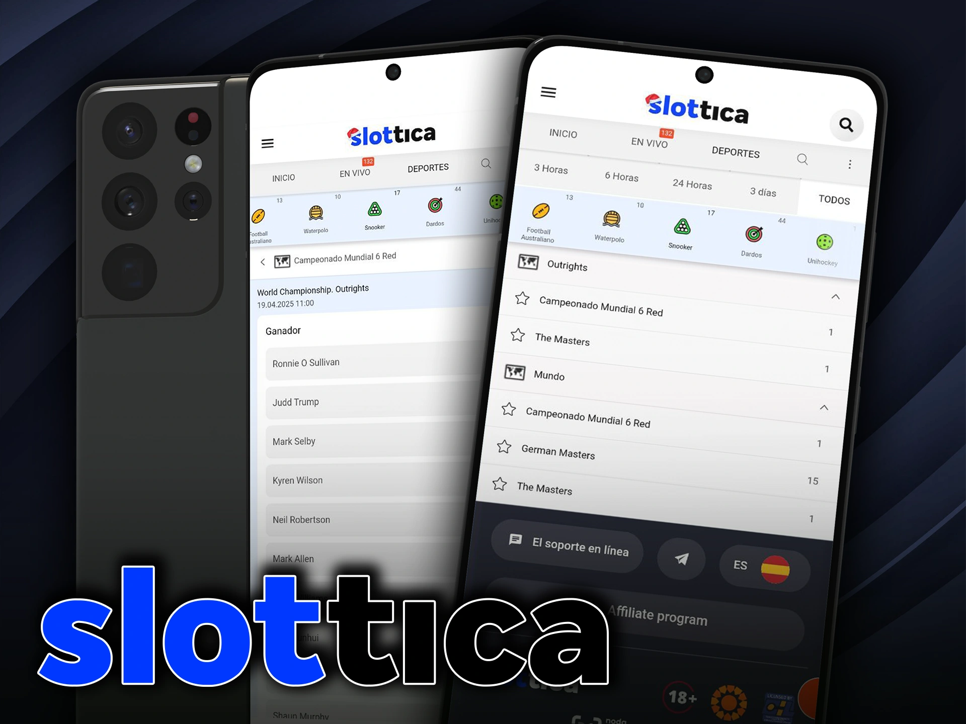 Instale la aplicación Slottica Android para apostar al snooker desde su teléfono.