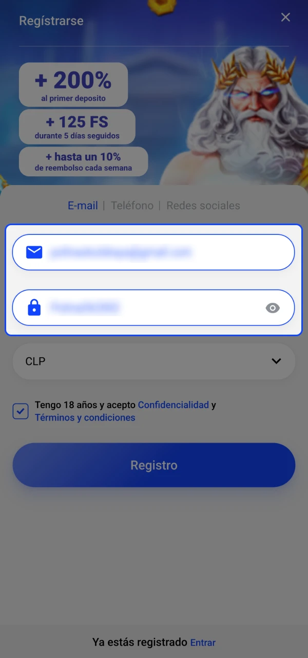 Introduzca sus datos en el formulario de inscripción en Slottica.