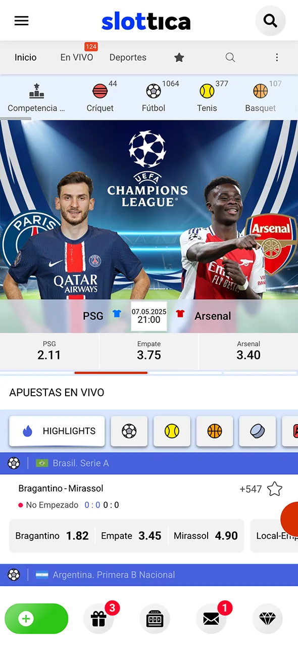 Apuesta en tus deportes favoritos desde la app de Slottica.