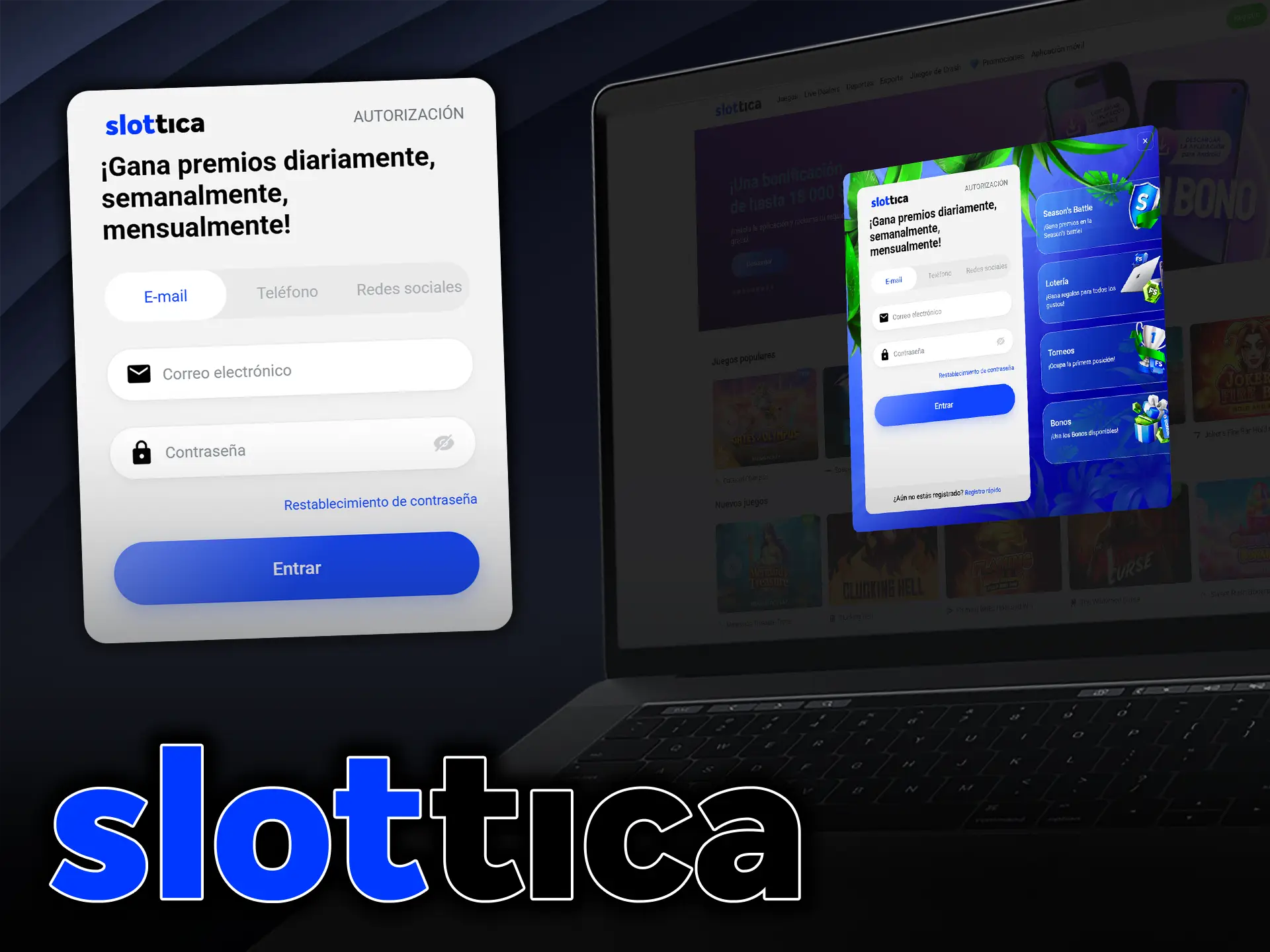 Inicie sesión en su cuenta de Slottica después de registrarse con su nombre de usuario y contraseña.