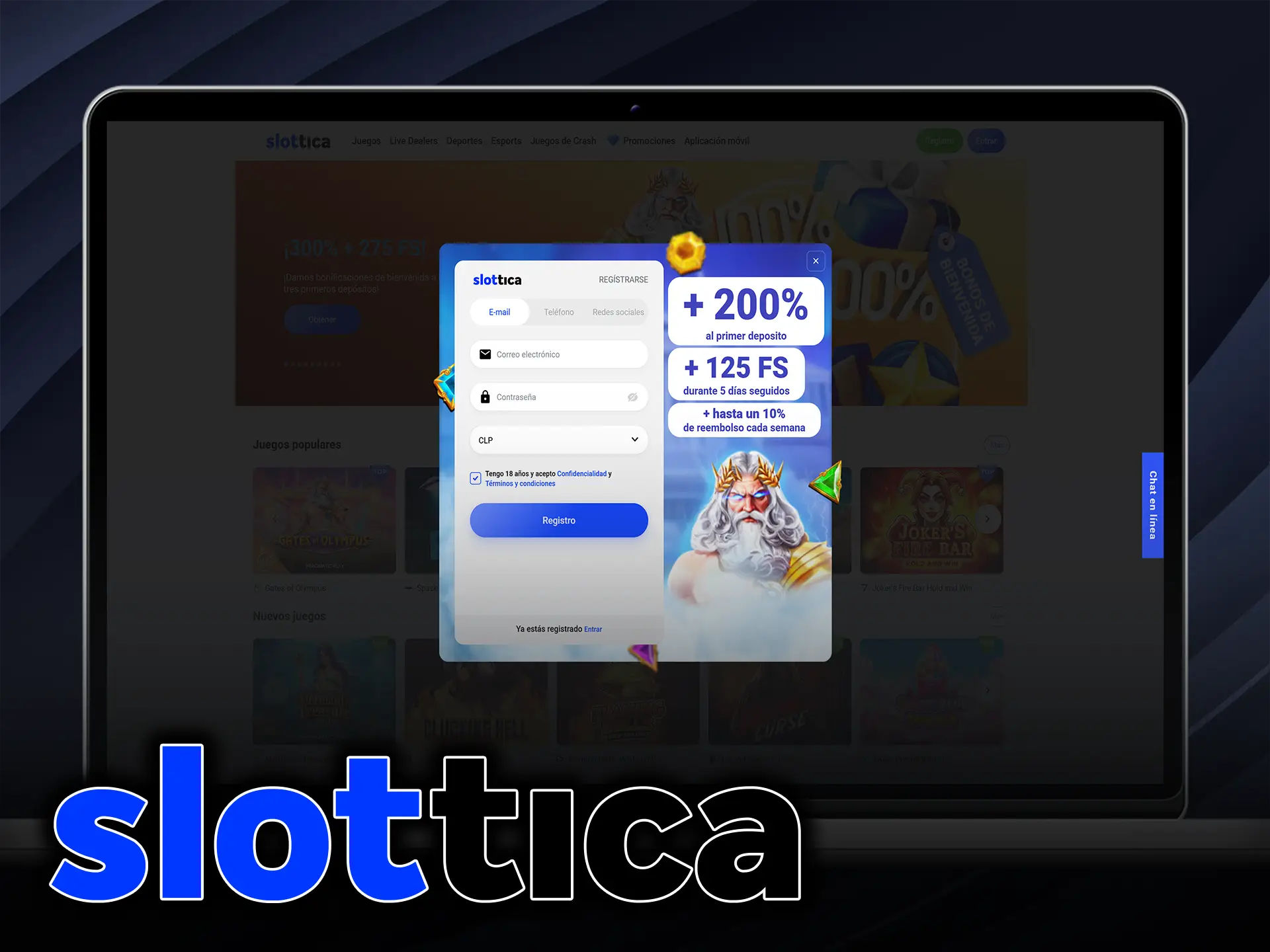 Usa el código promocional al registrarte en Slottica para bonos extra.